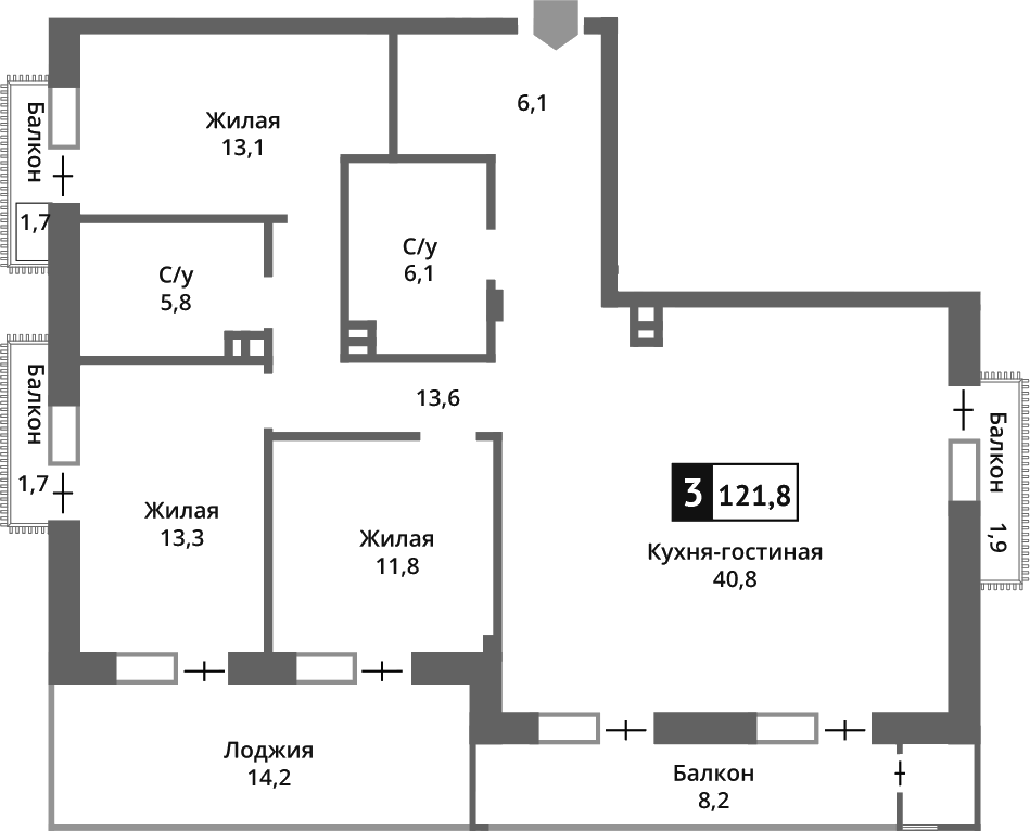 Планировка — Отрада на реке, 4-комн., 111 м²