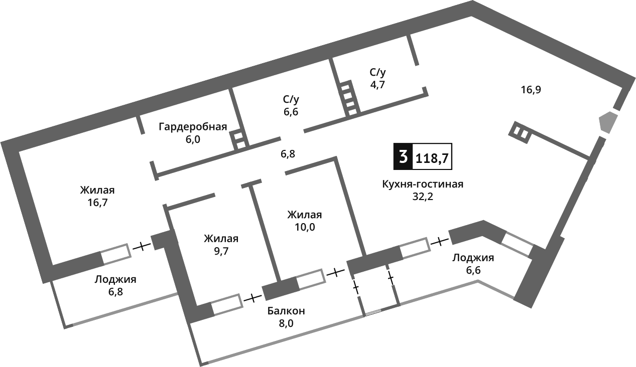 Планировка — Отрада на реке, 4-комн., 110 м²