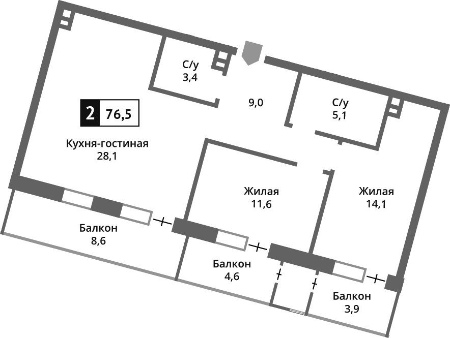 Планировка — Отрада на реке, 3-комн., 71 м²