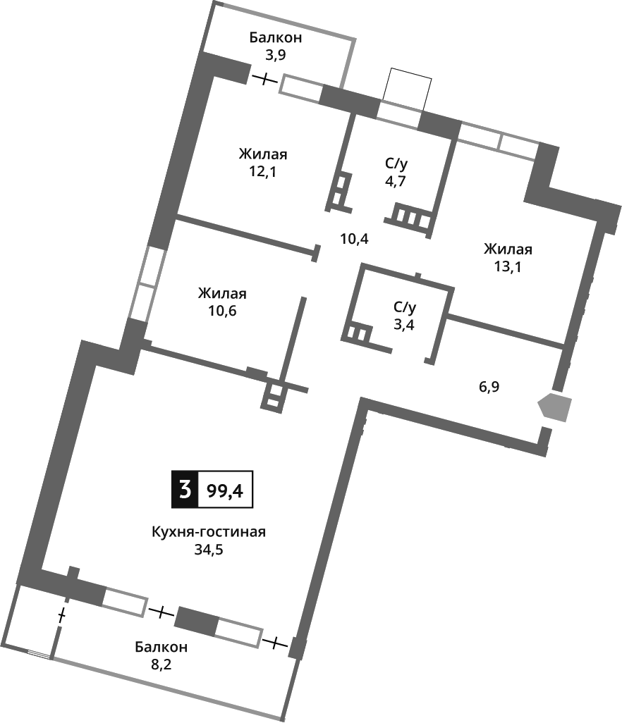 Планировка — Отрада на реке, 4-комн., 96 м²