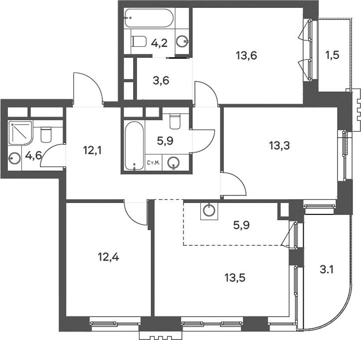 Планировка — Родина Парк, 4-комн., 89 м²