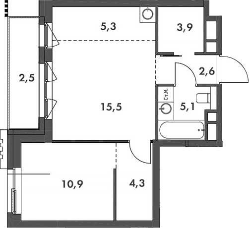 Планировка — Родина Парк, 2-комн., 48 м²