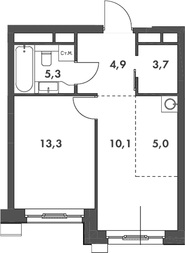 Планировка — Родина Парк, 2-комн., 42 м²