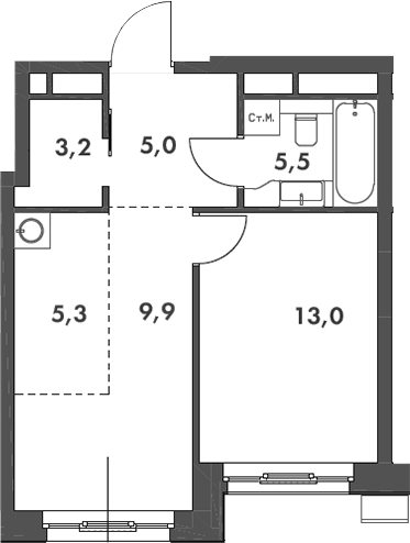 Планировка — Родина Парк, 2-комн., 42 м²