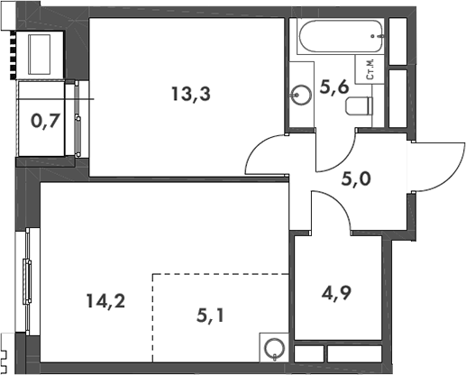 Планировка — Родина Парк, 2-комн., 48 м²
