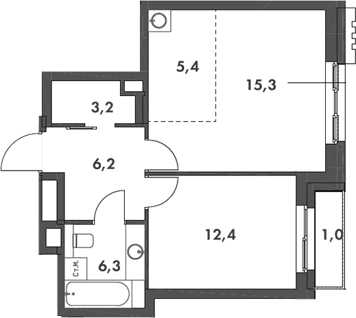 Планировка — Родина Парк, 2-комн., 49 м²