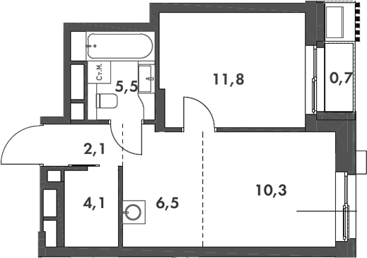 Планировка — Родина Парк, 2-комн., 40 м²