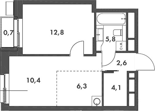 Планировка — Родина Парк, 2-комн., 42 м²