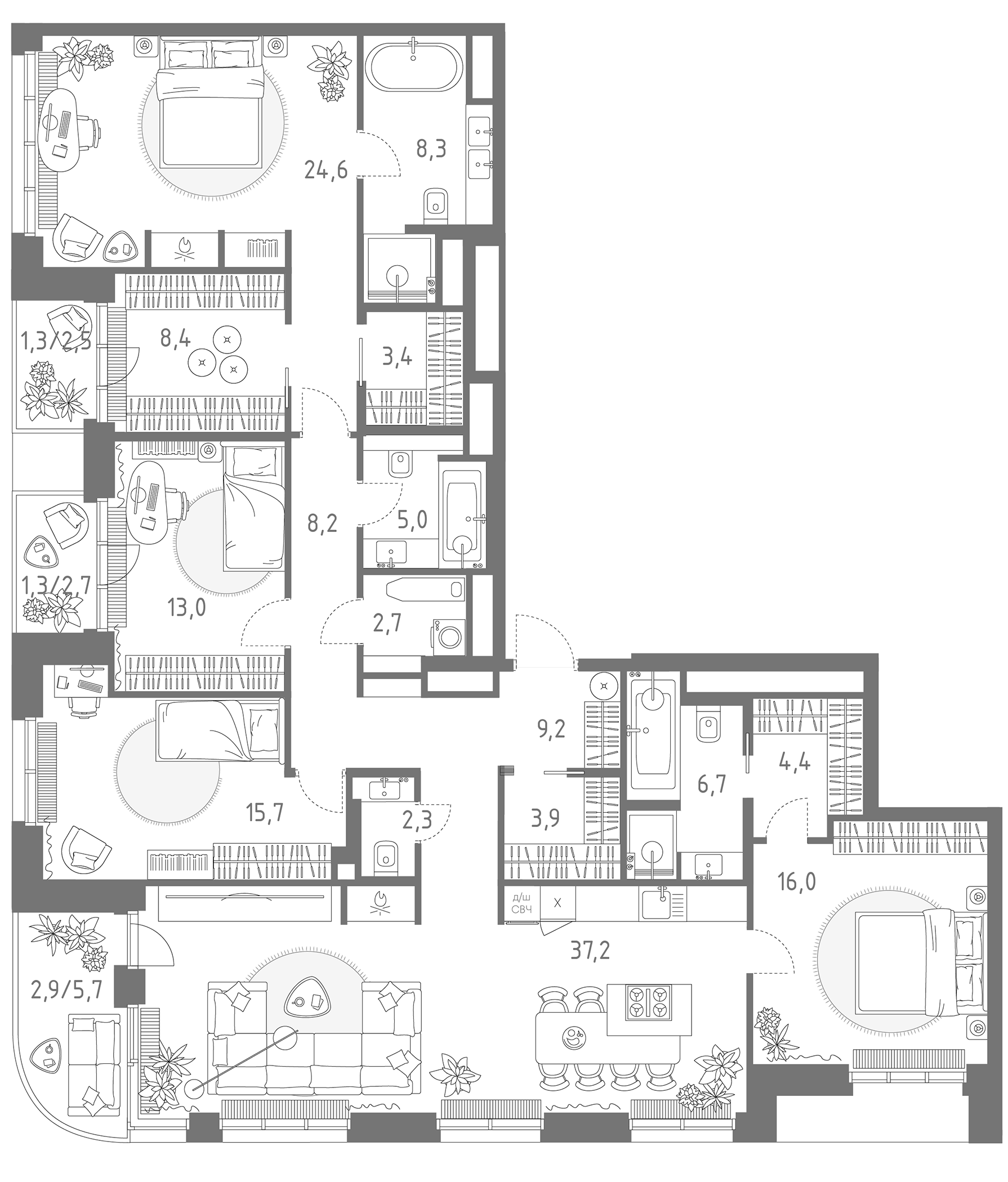 Планировка — Родина Парк, 5-комн., 169 м²