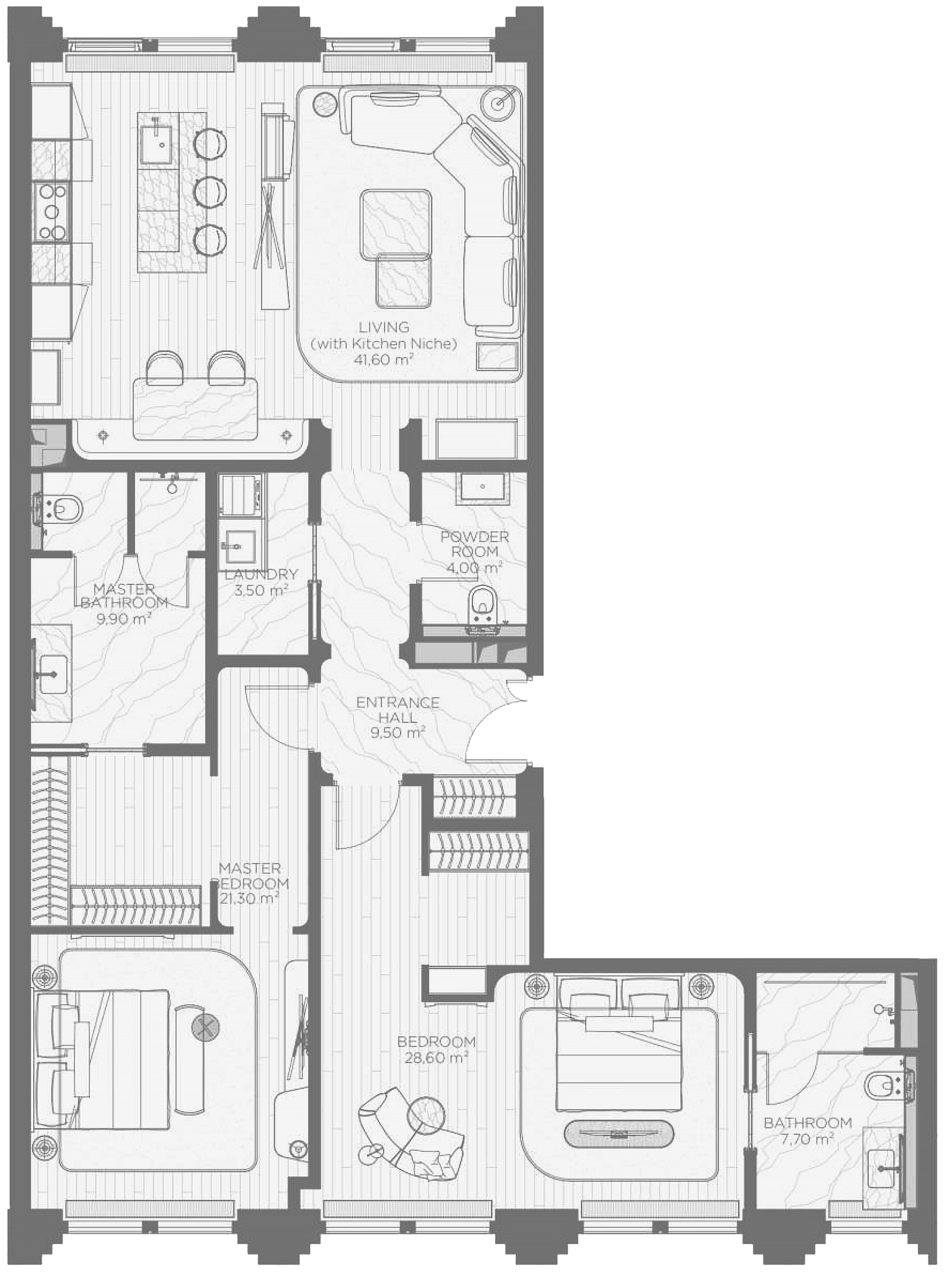 Планировка — Николь, 2-комн., 130 м²