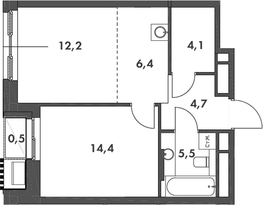Планировка — Родина Парк, 2-комн., 47 м²