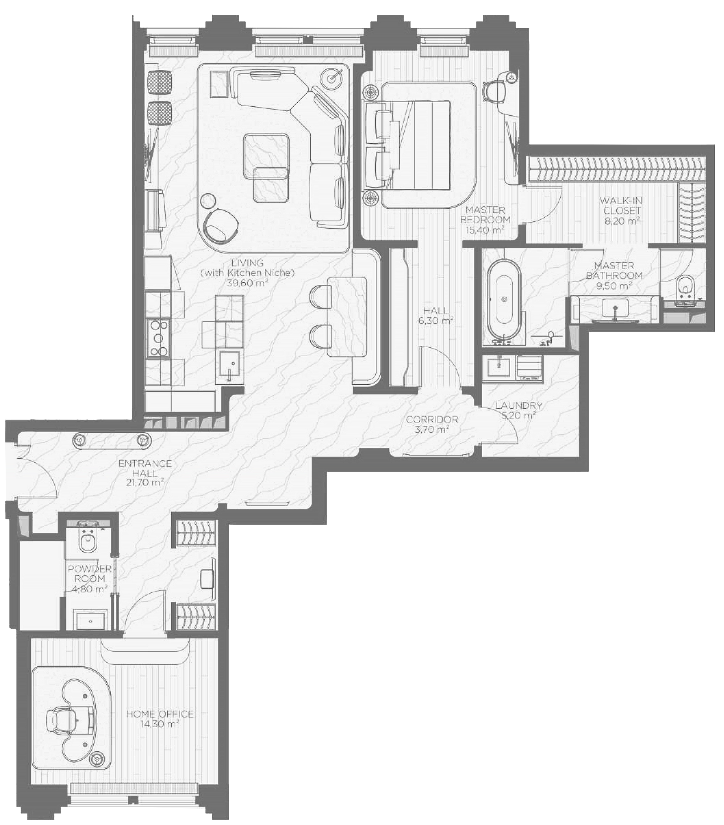 Планировка — Николь, 2-комн., 130 м²