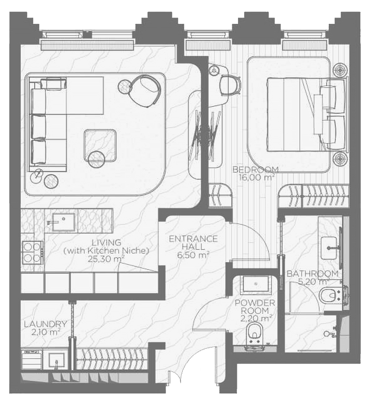 Планировка — Николь, 1-комн., 61 м²