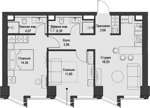 Планировка — Феймос, 3-комн., 60 м²