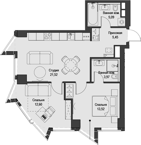 Планировка — Феймос, 3-комн., 62 м²