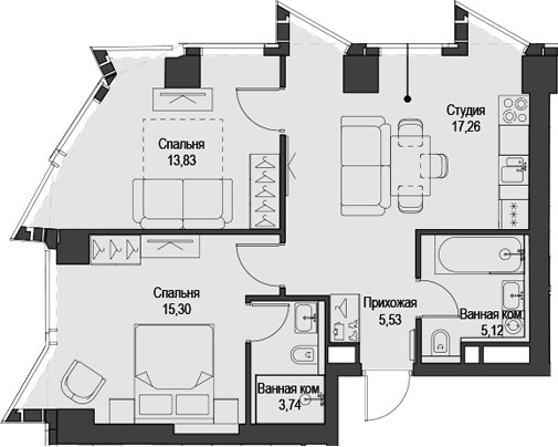 Планировка — Феймос, 3-комн., 61 м²