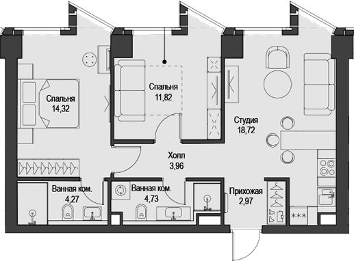 Планировка — Феймос, 3-комн., 61 м²