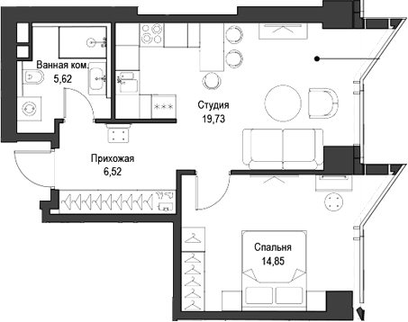 Планировка — Феймос, 2-комн., 47 м²