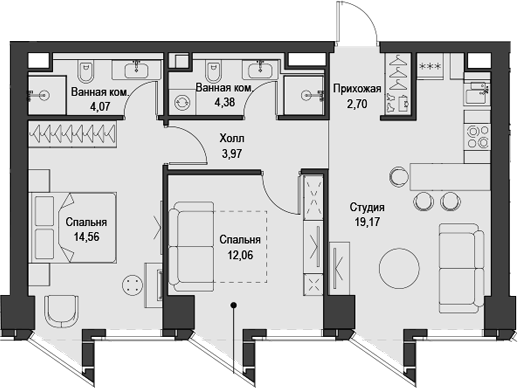Планировка — Феймос, 3-комн., 61 м²