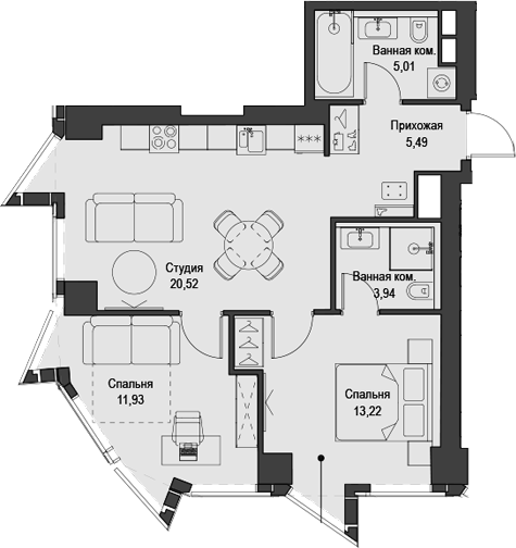 Планировка — Феймос, 3-комн., 60 м²