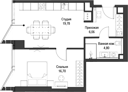 Планировка — Феймос, 2-комн., 47 м²