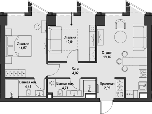 Планировка — Феймос, 3-комн., 62 м²