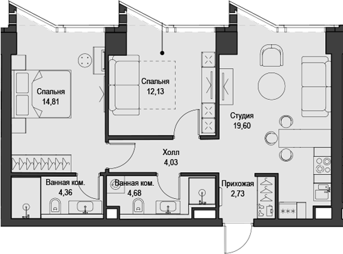 Планировка — Феймос, 3-комн., 62 м²