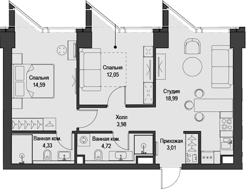 Планировка — Феймос, 3-комн., 62 м²