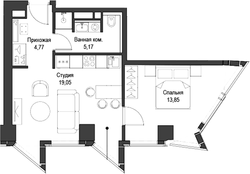 Планировка — Феймос, 2-комн., 43 м²