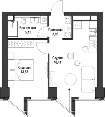 Планировка — Феймос, 2-комн., 40 м²
