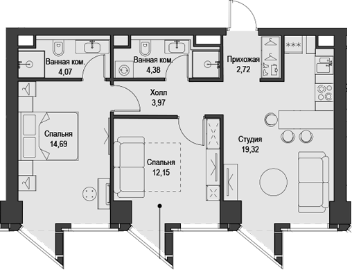 Планировка — Феймос, 3-комн., 61 м²