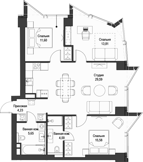 Планировка — Феймос, 4-комн., 84 м²