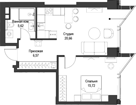 Планировка — Феймос, 2-комн., 49 м²