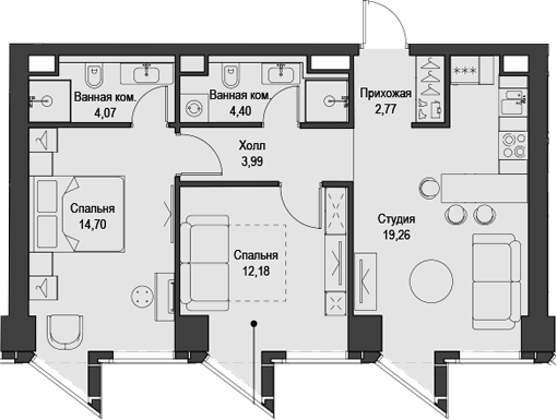 Планировка — Феймос, 3-комн., 61 м²