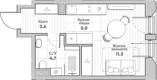 Планировка — Среда на Лобачевского, Студия, 25 м²