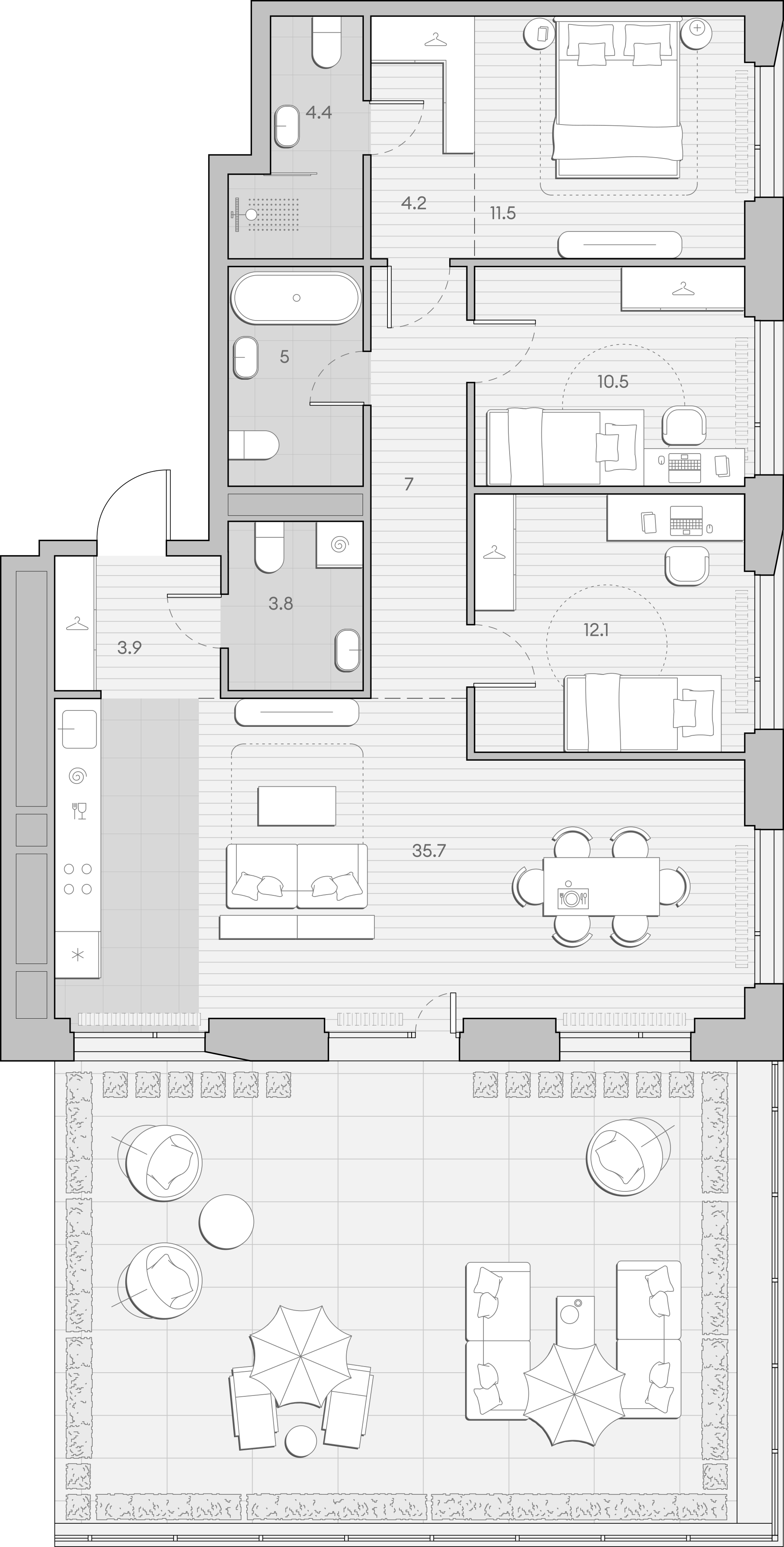 Планировка — Среда на Лобачевского, 3-комн., 99 м²