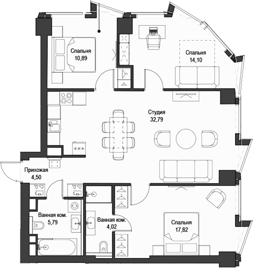 Планировка — Феймос, 4-комн., 90 м²