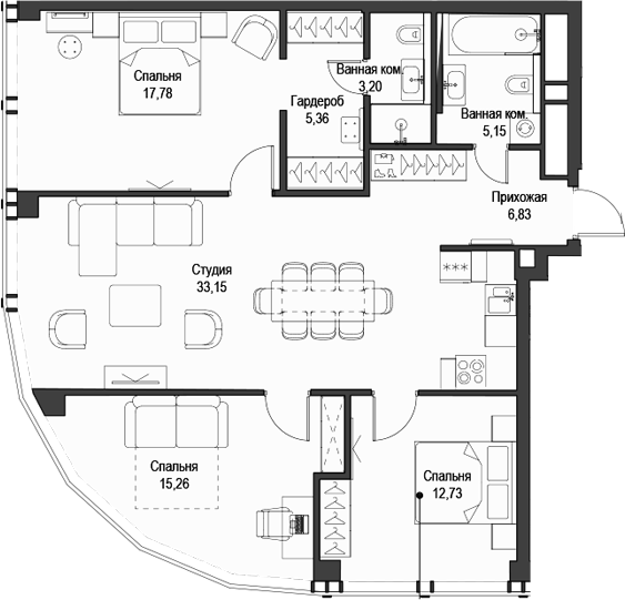Планировка — Феймос, 4-комн., 101 м²