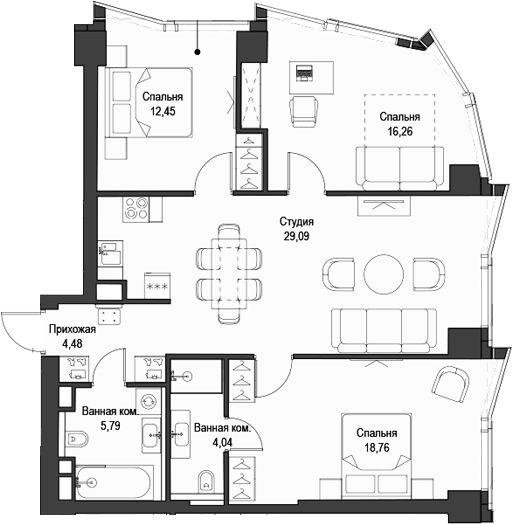 Планировка — Феймос, 4-комн., 91 м²