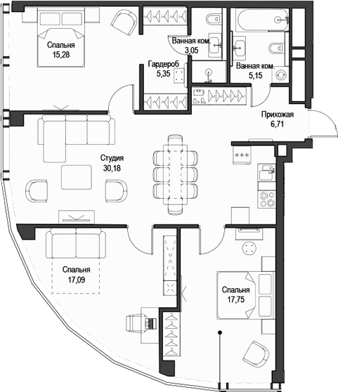 Планировка — Феймос, 4-комн., 101 м²