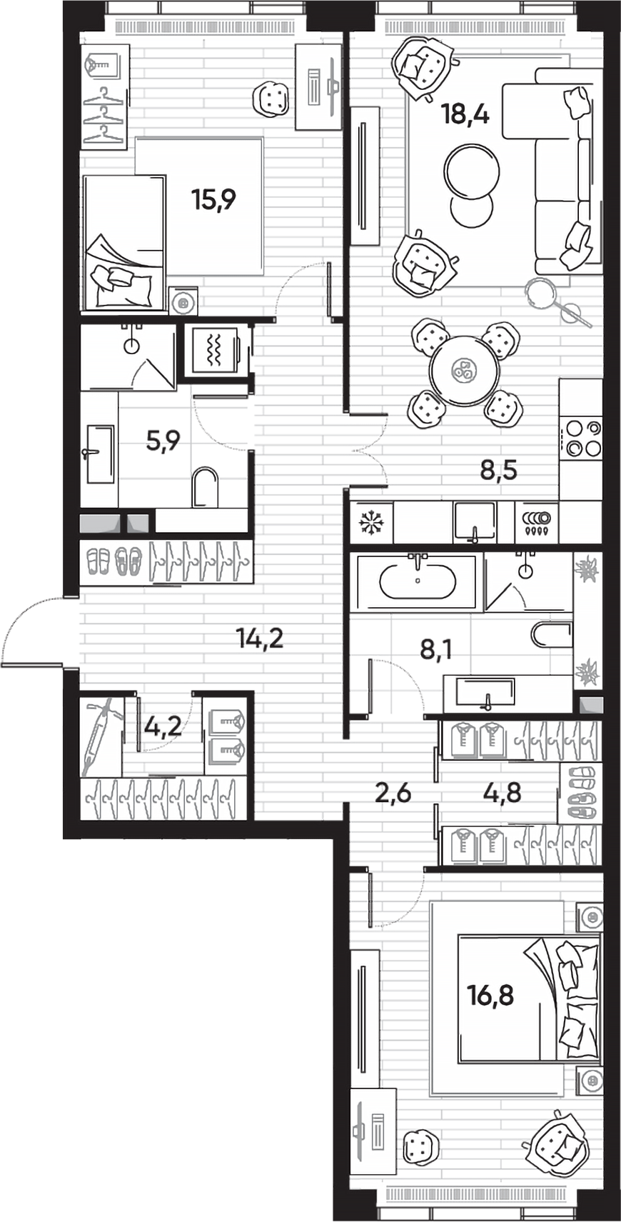 Планировка — ПРАЙД, 3-комн., 100 м²