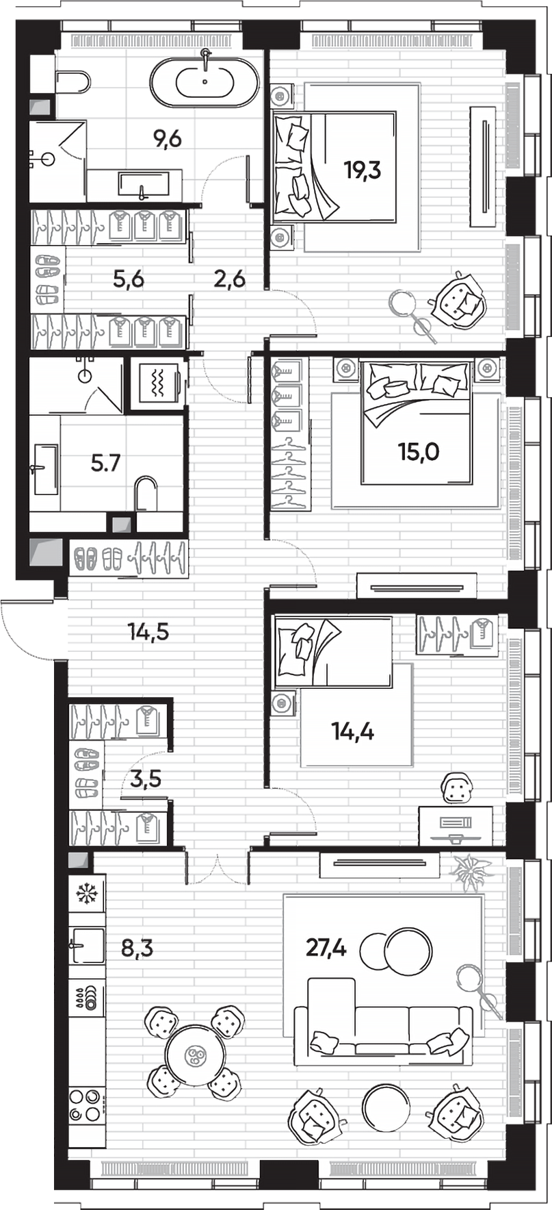 Планировка — ПРАЙД, 4-комн., 128 м²