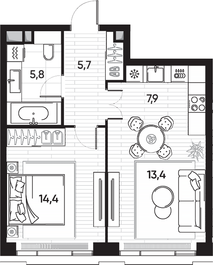 Планировка — ПРАЙД, 2-комн., 47 м²