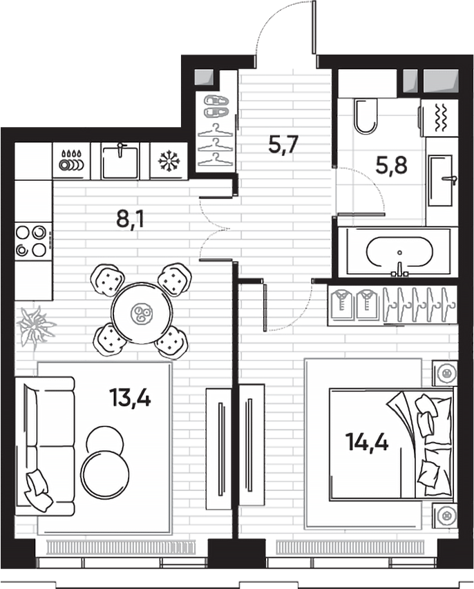 Планировка — ПРАЙД, 2-комн., 47 м²