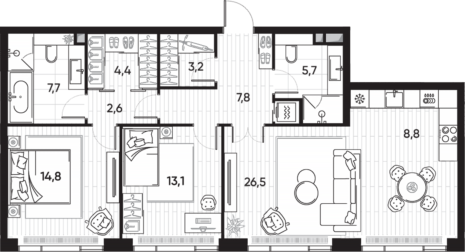 Планировка — ПРАЙД, 3-комн., 95 м²