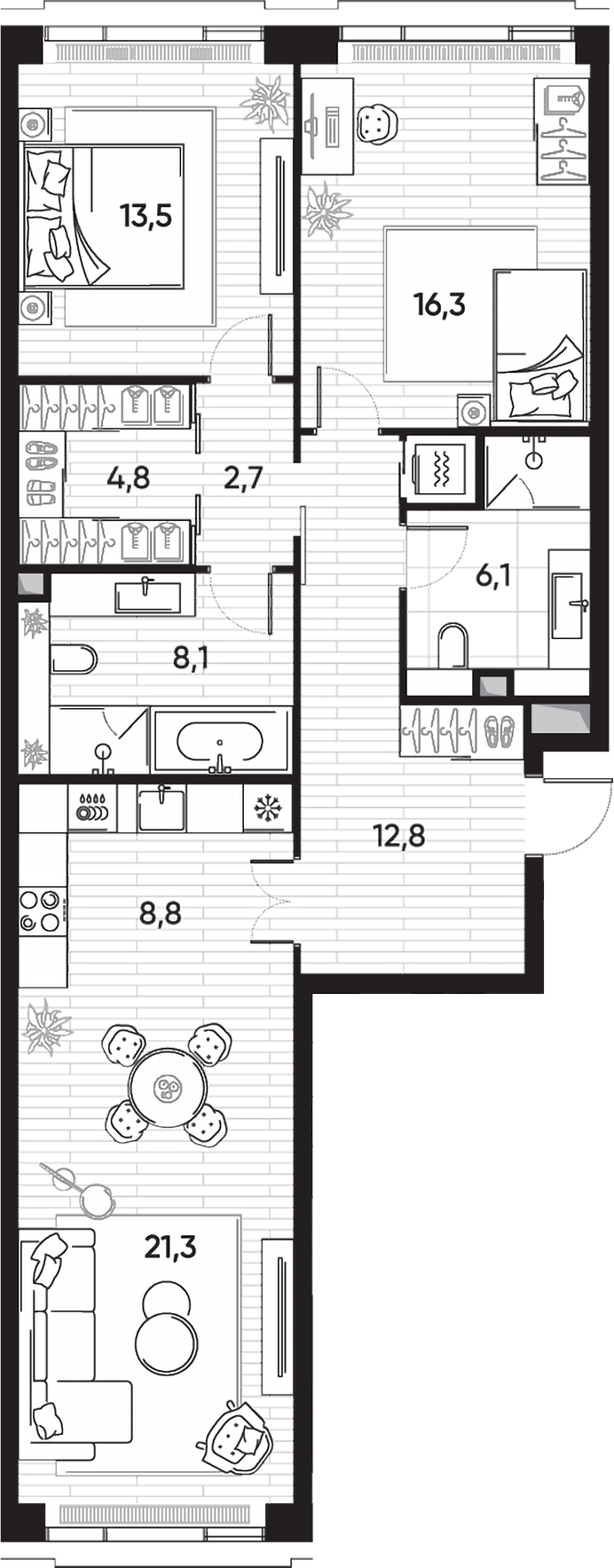 Планировка — ПРАЙД, 3-комн., 95 м²
