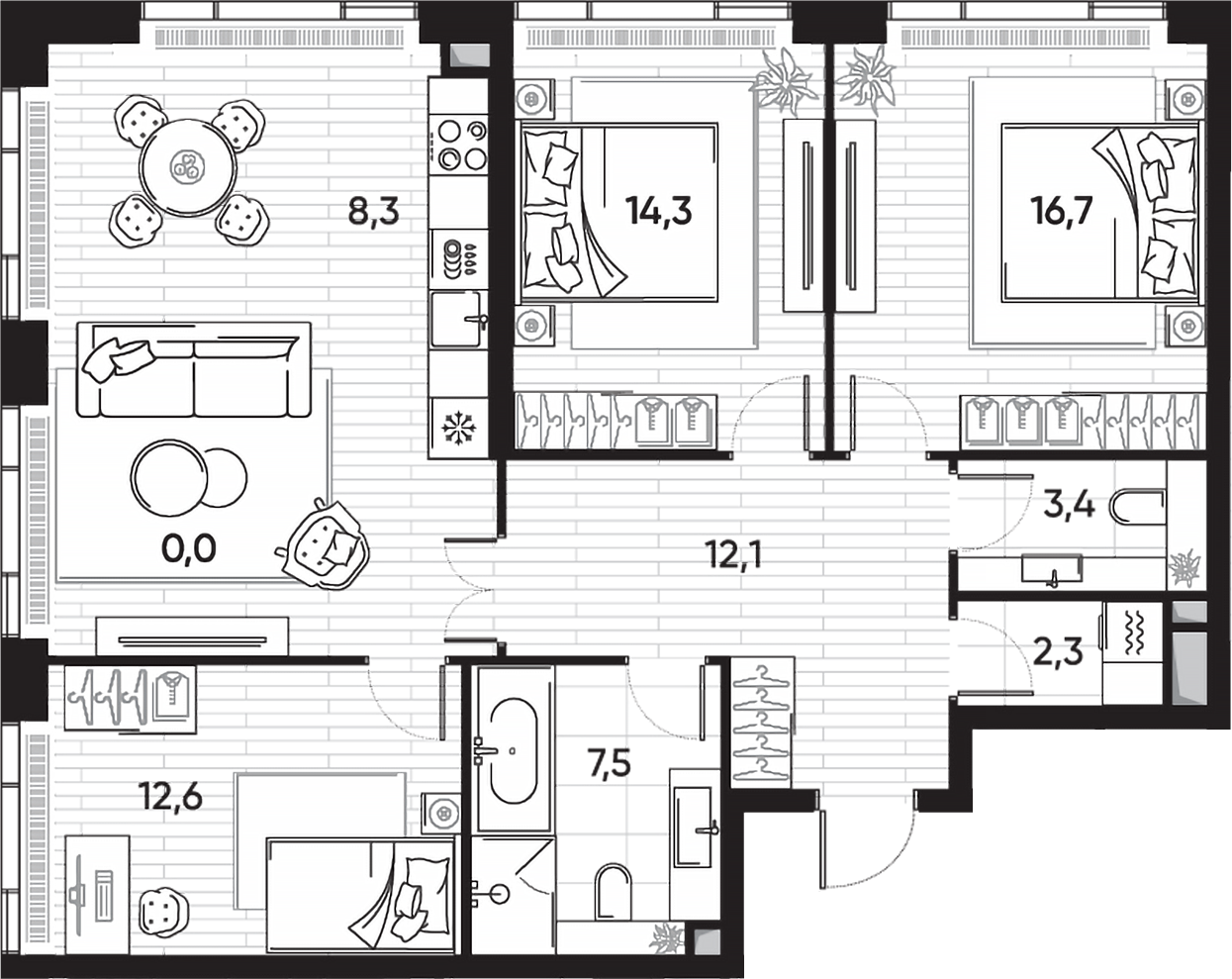 Планировка — ПРАЙД, 4-комн., 100 м²