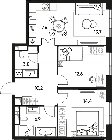 Планировка — ПРАЙД, 3-комн., 69 м²