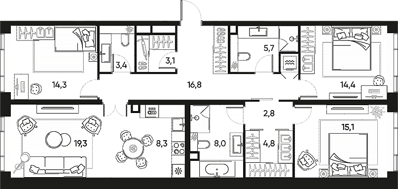 Планировка — ПРАЙД, 4-комн., 116 м²