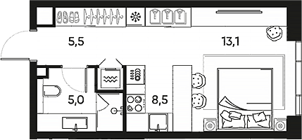 Планировка — ПРАЙД, Студия, 32 м²